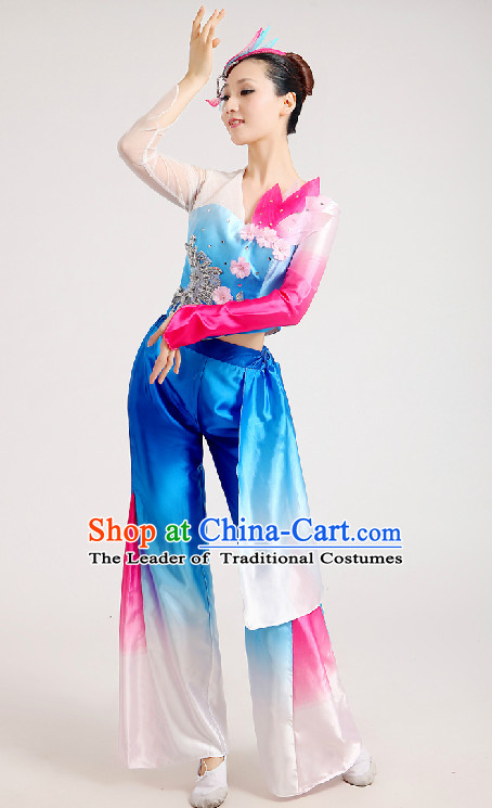 Chinese Festival Celebration Folk Fan Group Dance Costume and Hair Jewelry