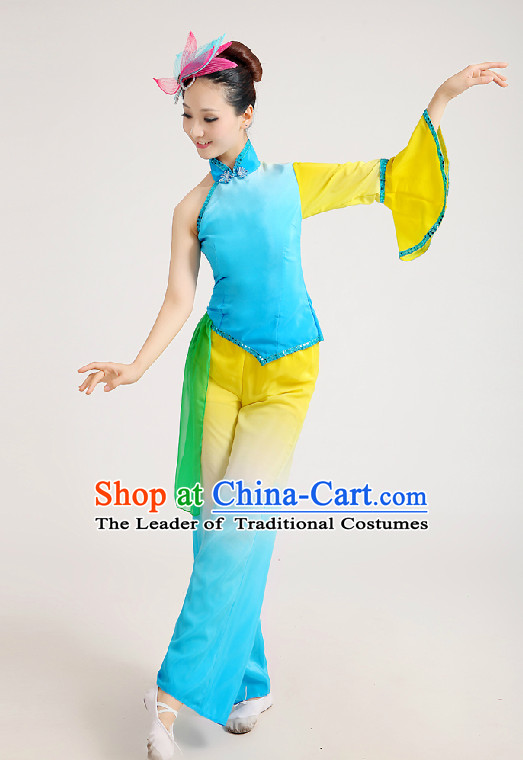 Chinese Festival Celebration Fan Group Dance Costume and Hair Jewelry