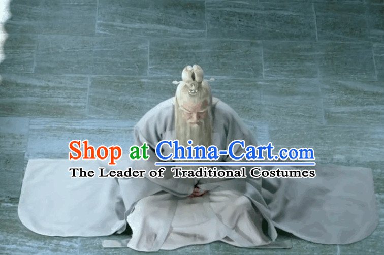 Chinese White Fairytale Tai Shang Lao Jun Laotse Wise Men Hanfu Costume Complete Set