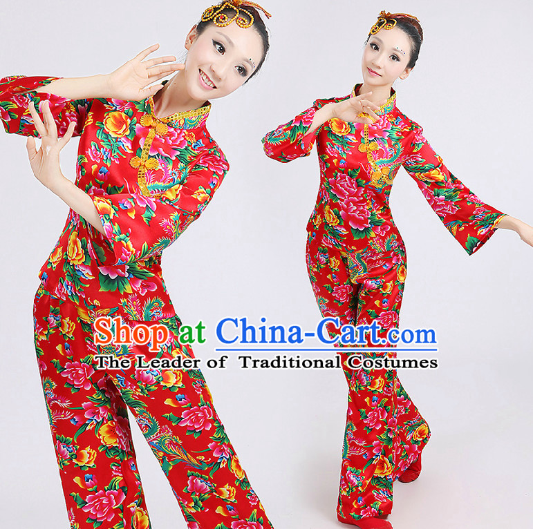 Chinese Red Folk Dance Costumes Group Dancing Costume Dancewear China Dress Dance Wear