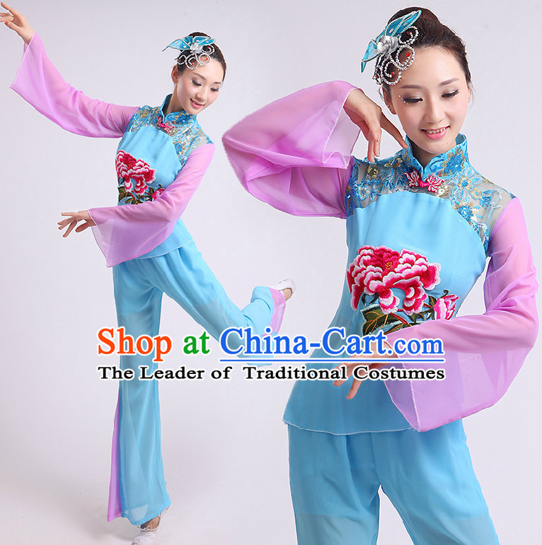 Chinese Fan Dance Costumes Ribbon Dancing Costume Dancewear China Dress Dance Wear and Headwear Complete Set