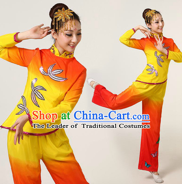 Chinese Dance Costumes Competition Costumes Dancewear China Dress Dance Wear and Headpieces Complete Set