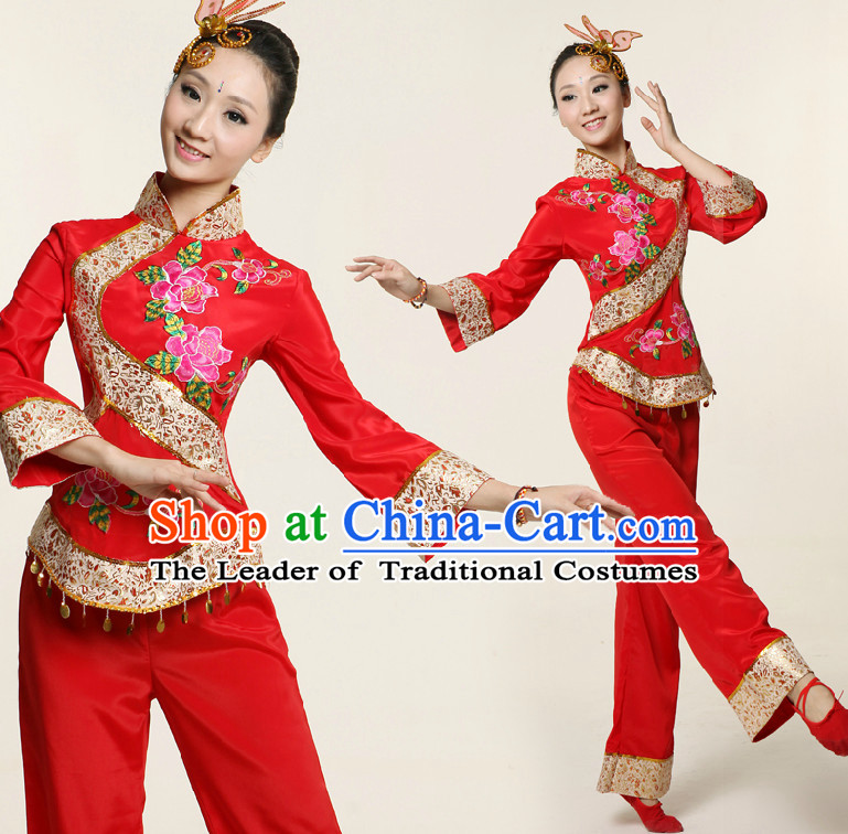 Chinese Dance Costume Competition Costumes Dancewear China Dress Dance Wear and Headpieces Complete Set