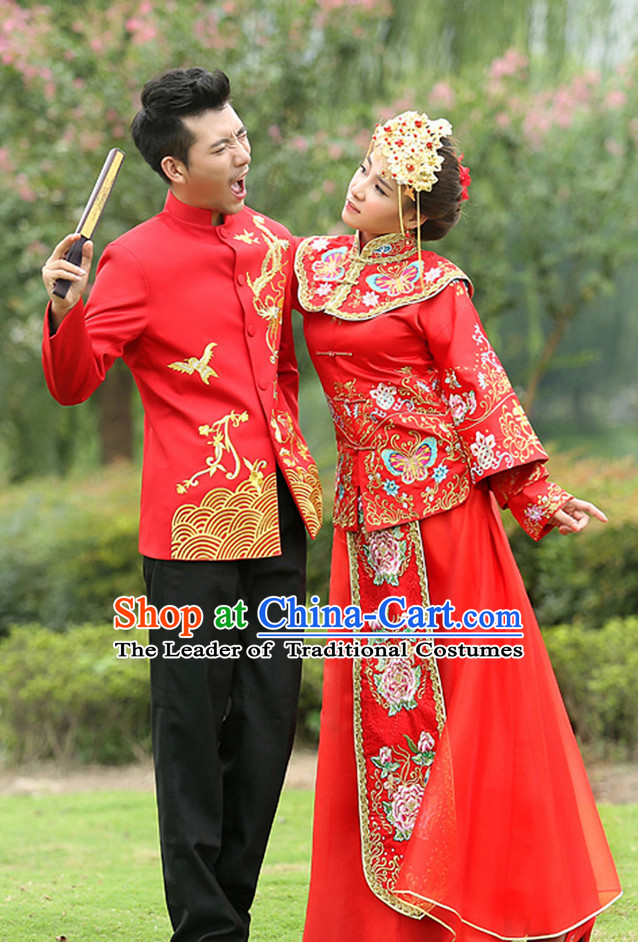 Traditional Red Wedding Outfit for Men and Women