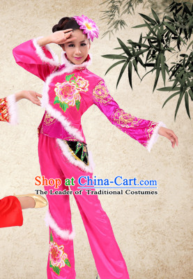 Pink Traditional Chinese Spring Festival Dance Costumes and Headwear Complete Set for Women