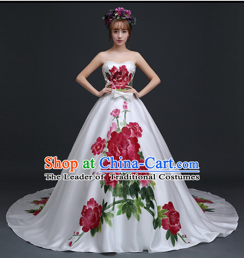 Top Chinese White Wedding Dress and Headwear Complete Set