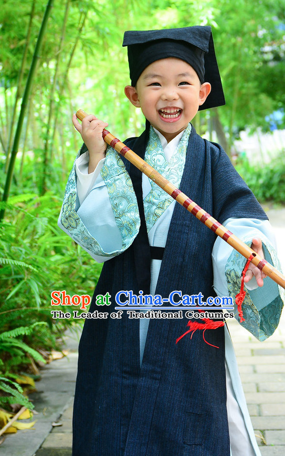 Top Chinese Han Dynasty Clothing and Hat Complete Set for Kids