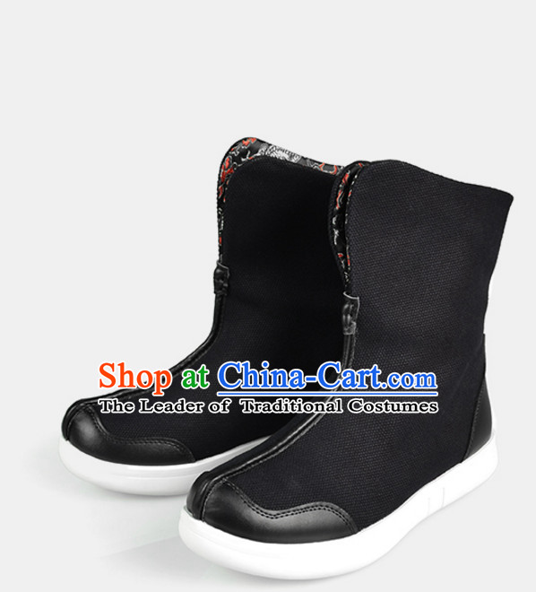 Traditional Chinese Style Classic Handmade Black Boots for Men