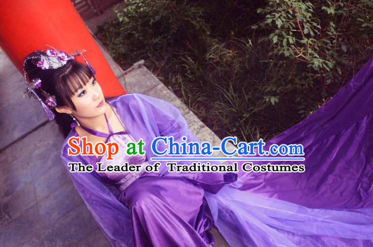 Purple Traditional Chinese Classical Princess Hanfu Clothes Complete Set with Long Tail