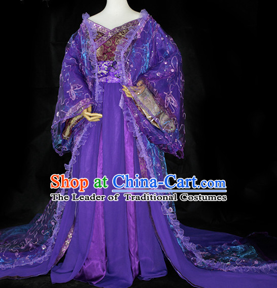 Purple Traditional Chinese Classical Empress Costumes Complete Set with Long Tail