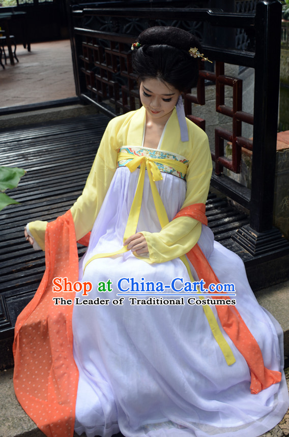 Ancient Chinese Tang Dynasty Hanfu Garment Clothing and Hair Accessories Complete Set for Women