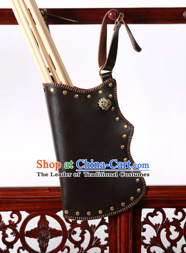 Chinese Traditinoal Handmade Leather Arrow Bags Hanfu Props Decorations