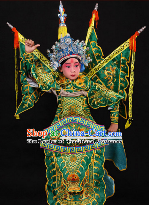 Green Chinese Classic Peking Opera Costume Beijing Opera Costumes Wusheng Armor Complete Set for Adults Kids Men Boys