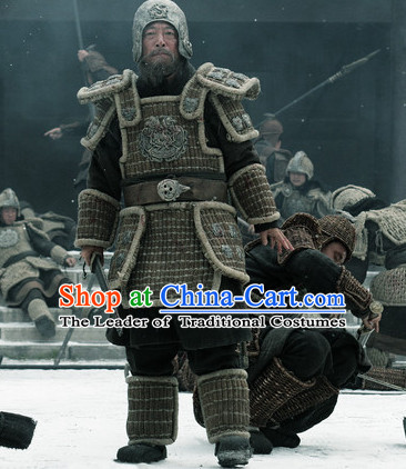 Ancient Chinese Palace General Body Armor Costumes Garment Clothing and Helmet Complete Set for Men