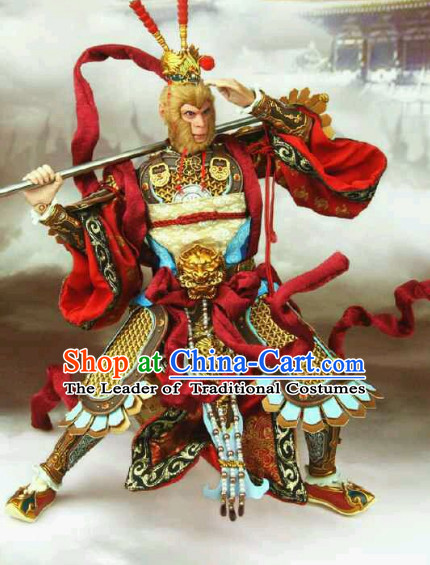 Ancient Chinese Monkey King Body Armor Costumes Garment Clothing and Coronet Headpieces Complete Set