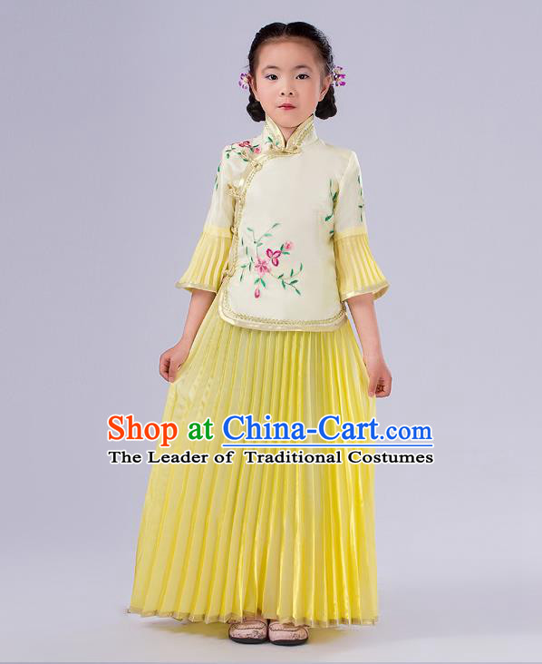 Traditional Chinese Costumes Complete Set, Qing Dynasty Ancient Princess Skirt,  Republic of China National Costume, Guzheng Classical Dance Performance Clothing for Kids