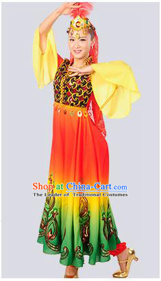 Traditional Chinese Uyghur nationality Dancing Costume, Folk Dance Ethnic Costume, Chinese Minority Nationality Uigurian Dance Costume for Women