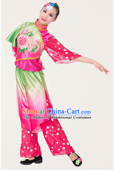 Traditional Chinese Yangge Fan Dancing Costume, Folk Dance Yangko Costume for Women