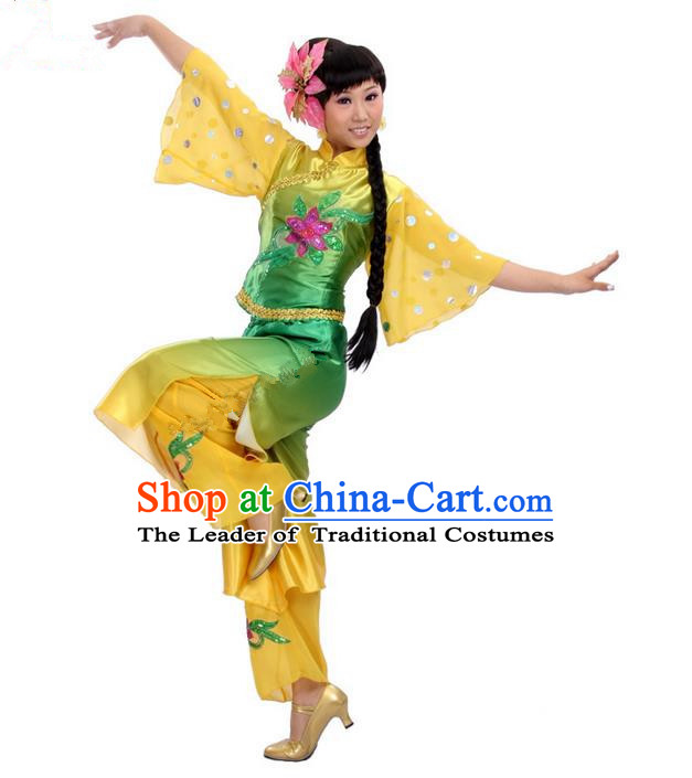 Traditional Chinese Yangge Fan Dancing Costume, Folk Dance Yangko Costume for Women