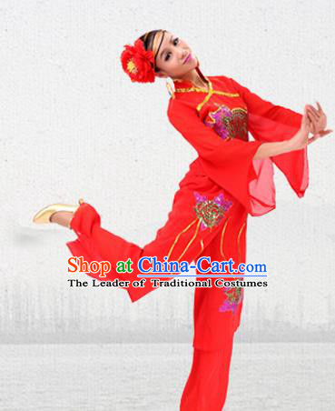 Traditional Chinese Yangge Fan Dancing Costume, Folk Dance Yangko Costume for Women