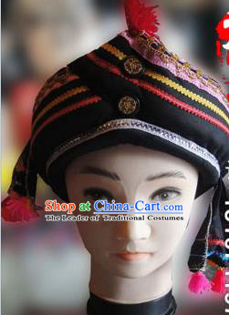 Chinese Traditional Miao Minority Hmong Folk Ethnic Hat, Tujia Minority Hat for Men