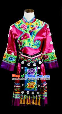 Traditional Chinese Miao Nationality Dancing Costume, Hmong Female Folk Dance Ethnic Pleated Skirt, Chinese Minority Nationality Embroidery Costume for Women