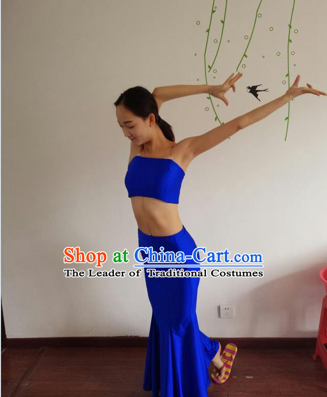 Traditional Chinese Dai nationality Peacock Dancing Costume, Folk Dance Ethnic Costume, Chinese Minority Nationality Dancing Fish Tail Costume for Women