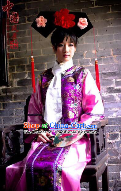 Princess Dress for Qing Dynasty Chinese Traditional Costumes Ancient Clothes Costumes Empresses in the palace Qing Chuang Stage Show Red