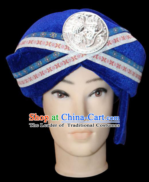 Traditional Chinese Miao Nationality Jewelry Accessories Hats, Tujiazu Ethnic Accessories, Chinese Minority Tujia Nationality Embroidery Headwear Hat for Men