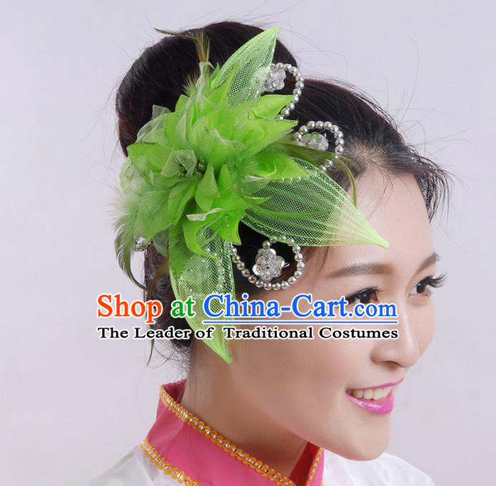 Traditional Chinese Yangge Hair Accessories, Fan Dancing Headwear, Folk Dance Yangko Peacock Dance Headdress, Stage Accessories