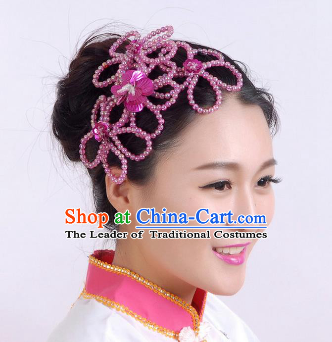 Traditional Chinese Yangge Hair Accessories, Fan Dancing Headwear, Folk Dance Yangko Peacock Dance Headdress, Stage Accessories