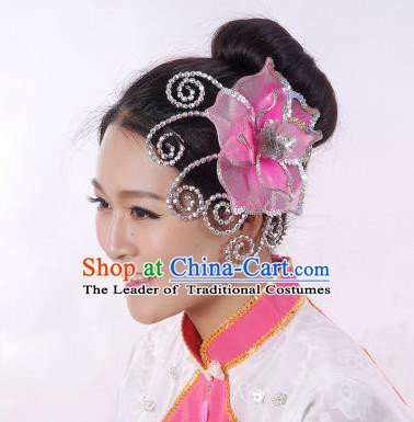 Traditional Chinese Yangge Hair Accessories, Fan Dancing Headwear, Folk Dance Yangko Peacock Dance Headdress, Stage Accessories