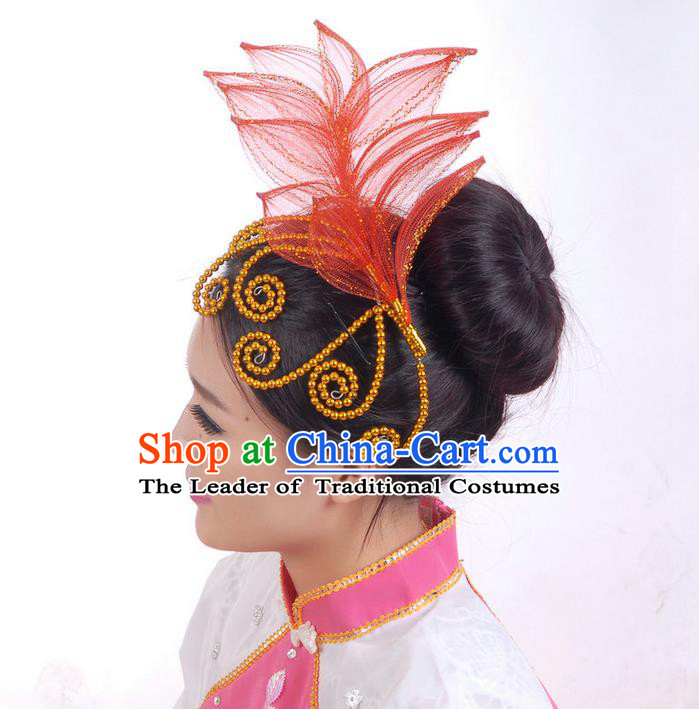 Traditional Chinese Yangge Hair Accessories, Fan Dancing Headwear, Folk Dance Yangko Peacock Dance Headdress, Stage Accessories