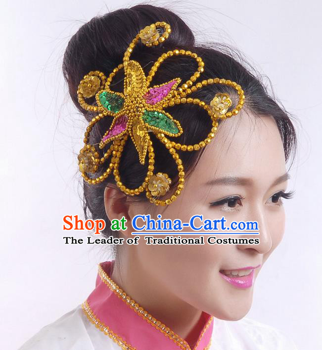 Traditional Chinese Yangge Hair Accessories, Fan Dancing Headwear, Folk Dance Yangko Peacock Dance Headdress, Stage Accessories