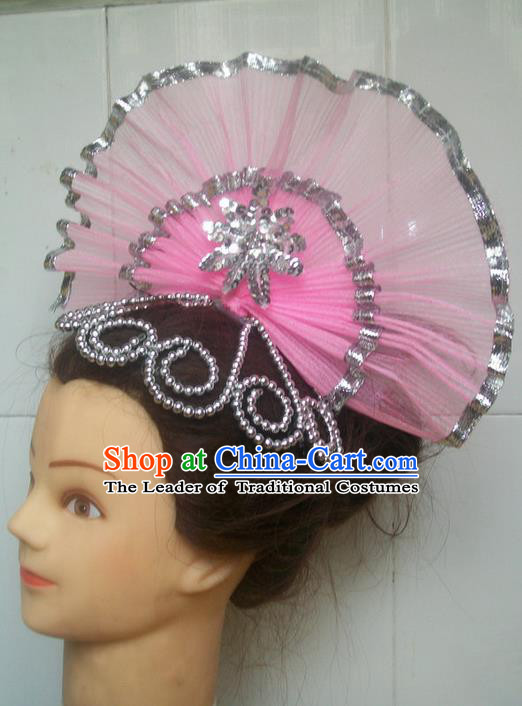 Traditional Chinese Yangge Hair Accessories, Fan Dancing Headwear, Folk Dance Yangko Peacock Dance Headdress, Stage Accessories