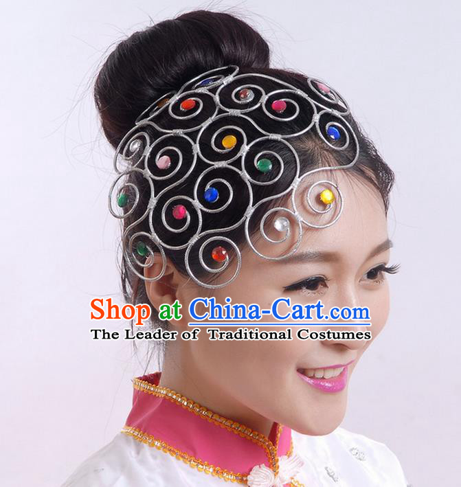 Traditional Chinese Yangge Hair Accessories, Fan Dancing Headwear, Folk Dance Yangko Peacock Dance Headdress, Stage Accessories