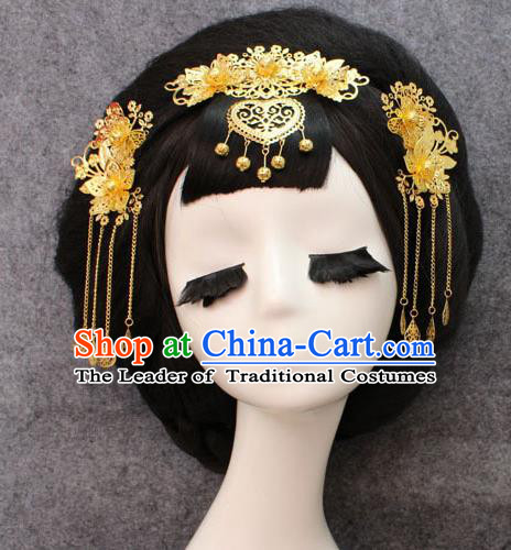 Chinese Ancient Style Hair Jewelry Accessories, Hairpins, Xiuhe Suits Wedding Bride Headwear, Headdress Set, Imperial Empress Handmade Phoenix Hair Fascinators for Women