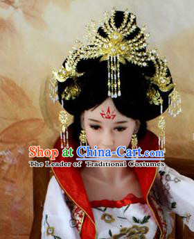 Chinese Ancient Style Hair Jewelry Accessories, Hairpins, Tang Dynasty Xiuhe Suits Wedding Bride Headwear, Headdress, Imperial Empress Handmade Phoenix Hair Fascinators for Women