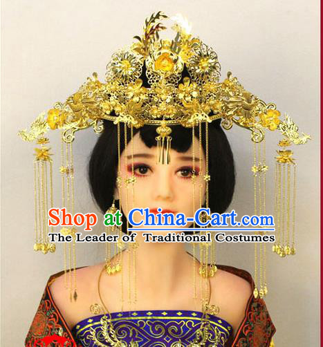 Chinese Ancient Style Hair Jewelry Accessories, Hairpins, Tang Dynasty Xiuhe Suits Wedding Bride Imperial Empress, Cosplay Queen Handmade Phoenix for Women