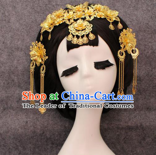 Chinese Ancient Style Hair Jewelry Accessories, Hairpins, Hanfu Xiuhe Suits Wedding Bride Imperial Empress Handmade Phoenix for Women