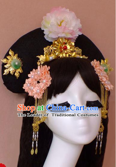 Chinese Ancient Style Hair Jewelry Accessories, Hairpins, Tang Dynasty Wedding Bride Imperial Empress Headwear Set for Women