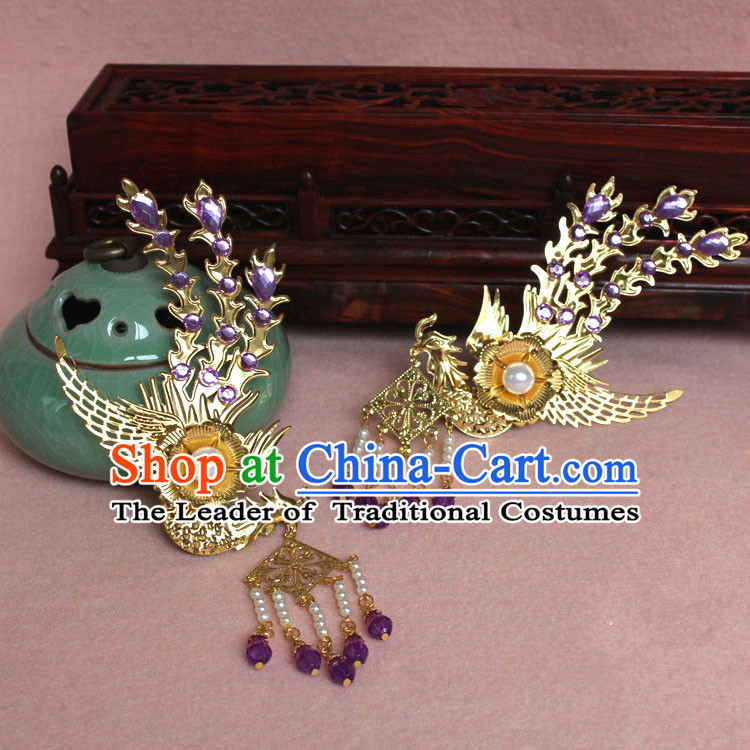 Chinese Ancient Style Hair Jewelry Accessories, Hairpins, Princess Hanfu Xiuhe Suit Wedding Bride Phoenix Coronet, Hair Accessories for Women