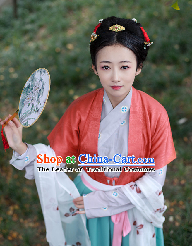 Chinese National Costumes Clothing and Headpieces Complete Set for Women