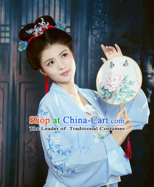 Ancient Chinese Style Princess Handmade Hair Jewelry and Black Long Wigs