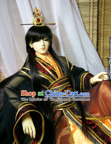 Ancient Chinese Prince Emperor Hanfu Costumes and Headwear Complete Set for Men Boys Adults Kids