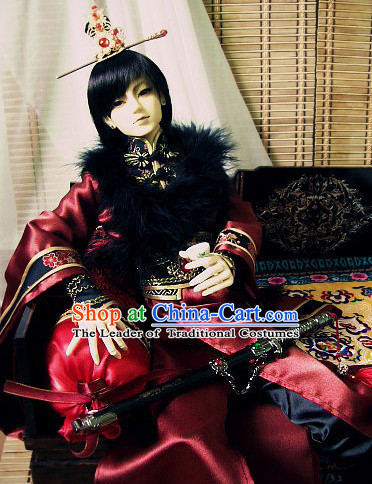 Ancient Chinese Prince Emperor Hanfu Costumes and Headwear Complete Set for Men Boys Adults Kids