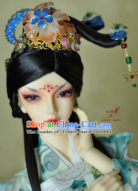 Ancient Chinese Female Princess Queen Empress Black Wigs and Hair Accessories Set