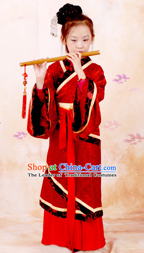 Chinese Ancient Han Dynasty Clothing and Headwear Complete Set for Girls Kids