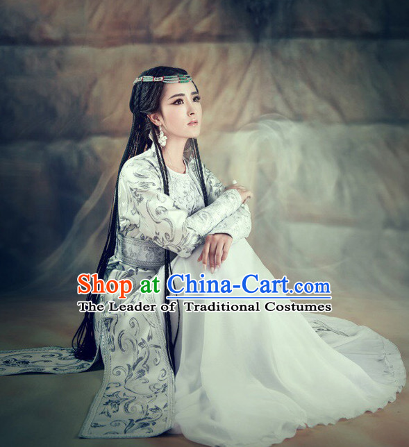 Chinese Ancient Swordswoman Costumes and Hair Jewelry Complete Set for Women