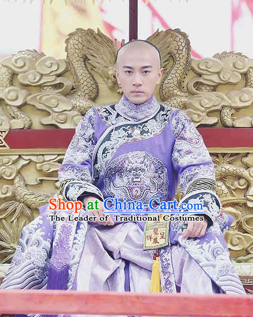 Chinese Qing Dynasty Emperor Dragon Robe Dresses Complete Set for Men